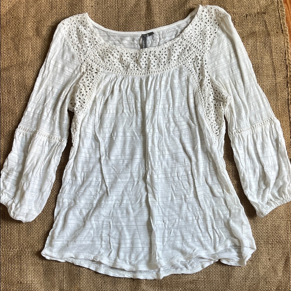 Lightweight White Crochet Bohemian Yoke Women's Top, white lace Sz S